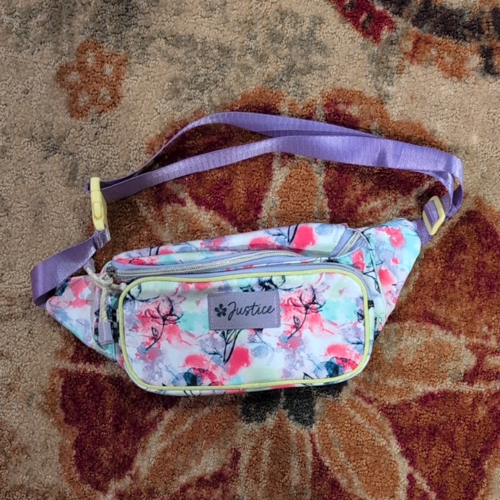 Justice Multicolor Floral Fanny Pack with Lavender Strap
